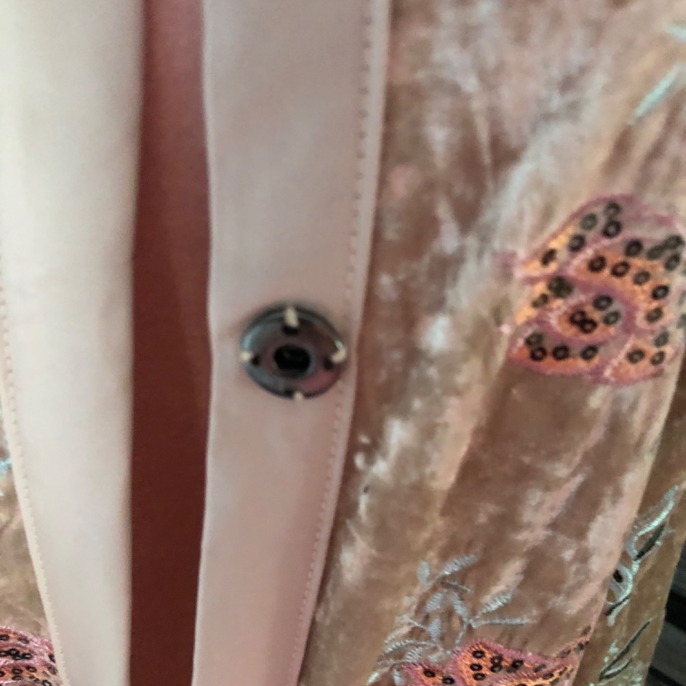 L'ATISTE Champagne Crushed Velvet Floral Embroidered Kimono - Picture 10 of 13